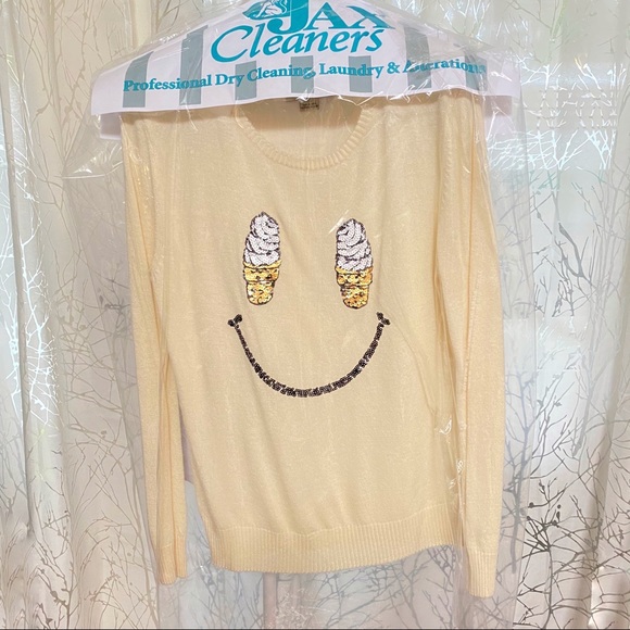 Wildfox sequin Ice cream cone smile soft serve smiley face cream sweater - Picture 4 of 8